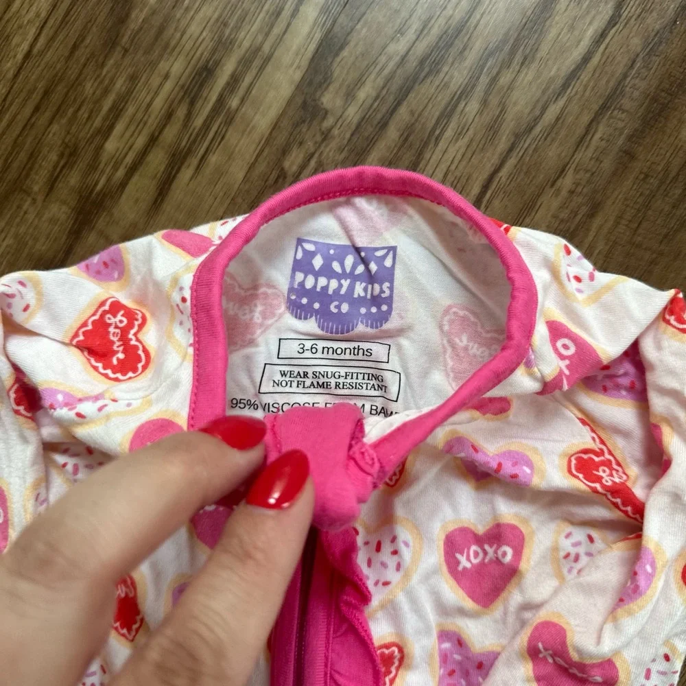POPPY KIDS CO 3-6 Sugar Heart Zip Ruffle Romper - Picture 4 of 4